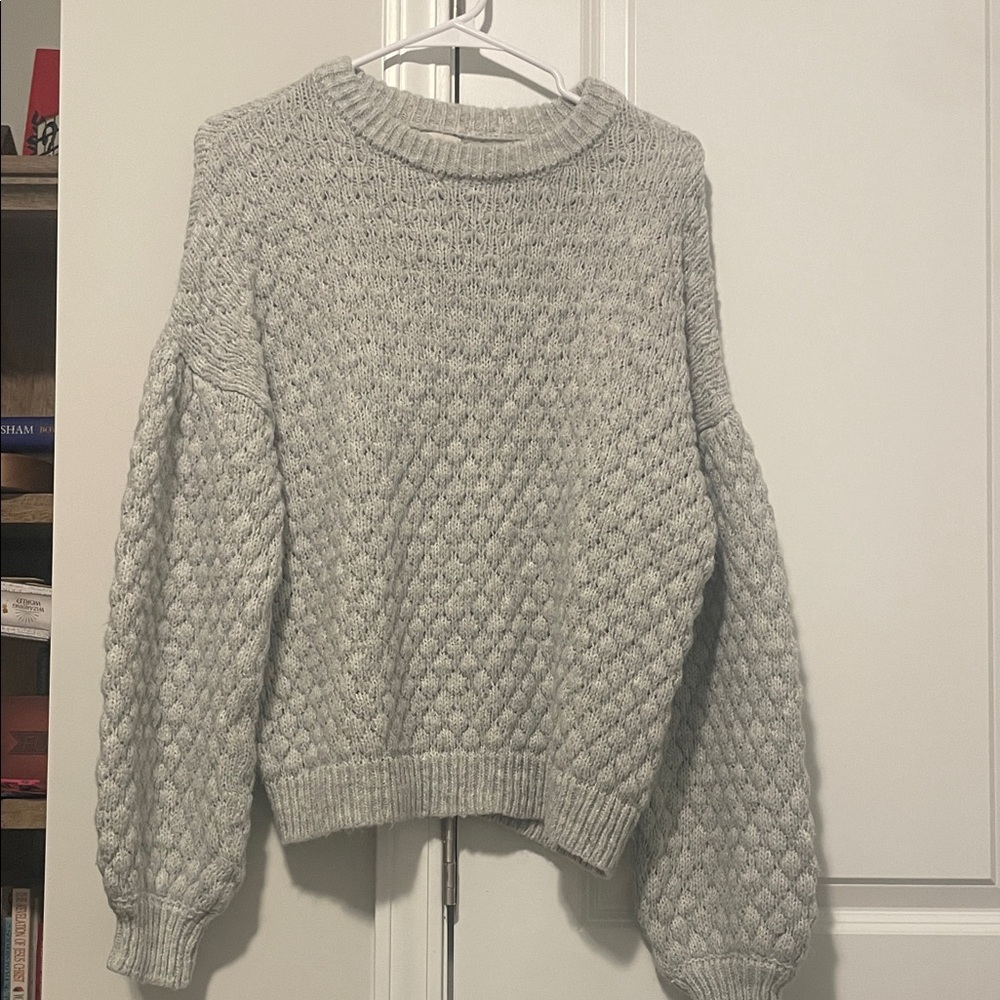 A New Day Light Gray Textured Cable Knit Sweater